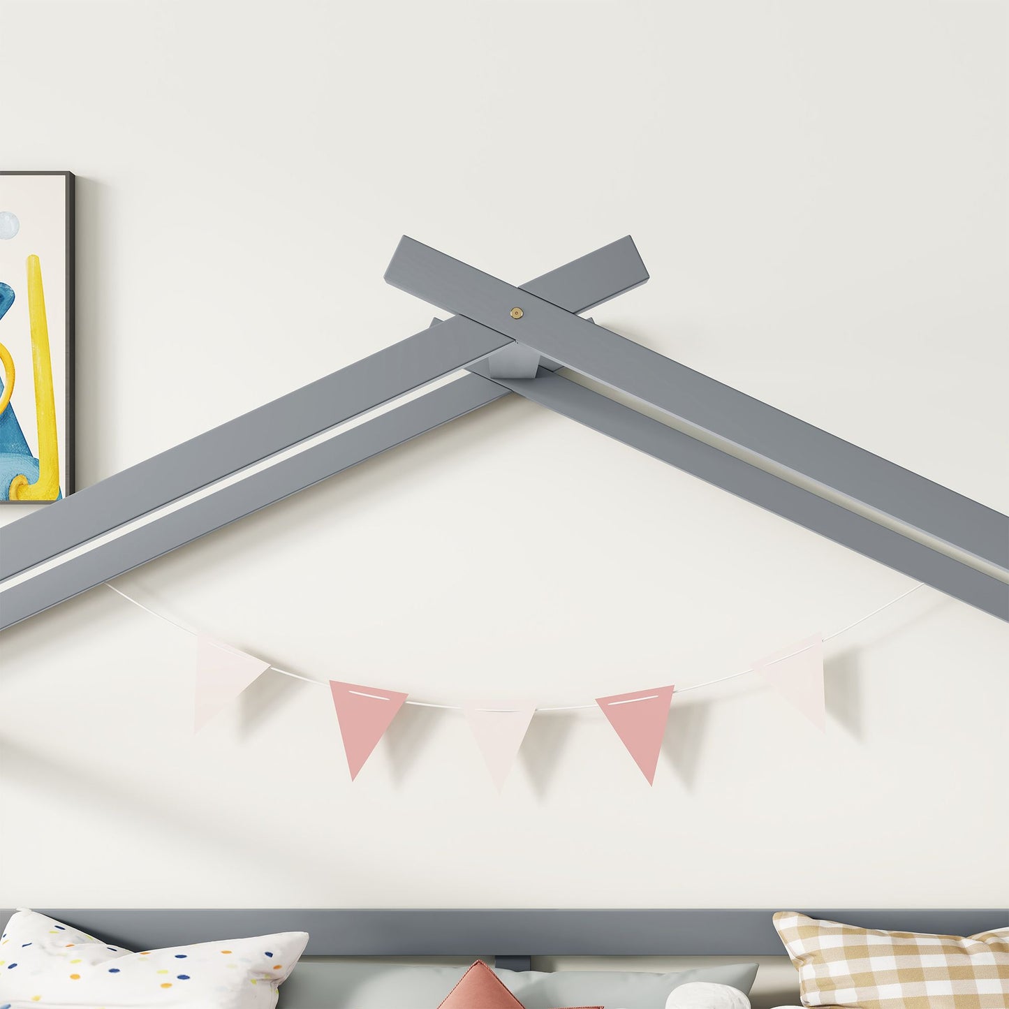Twin Low Loft House Bed with Slide, Ladder, Safety Guardrails, House Roof Frame,Grey image 12
