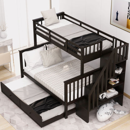Twin-Over-Full Bunk Bed with Twin size Trundle, Storage and Guard Rail for Bedroom, Dorm, for Adults, Espresso(OLD SKU : image 2