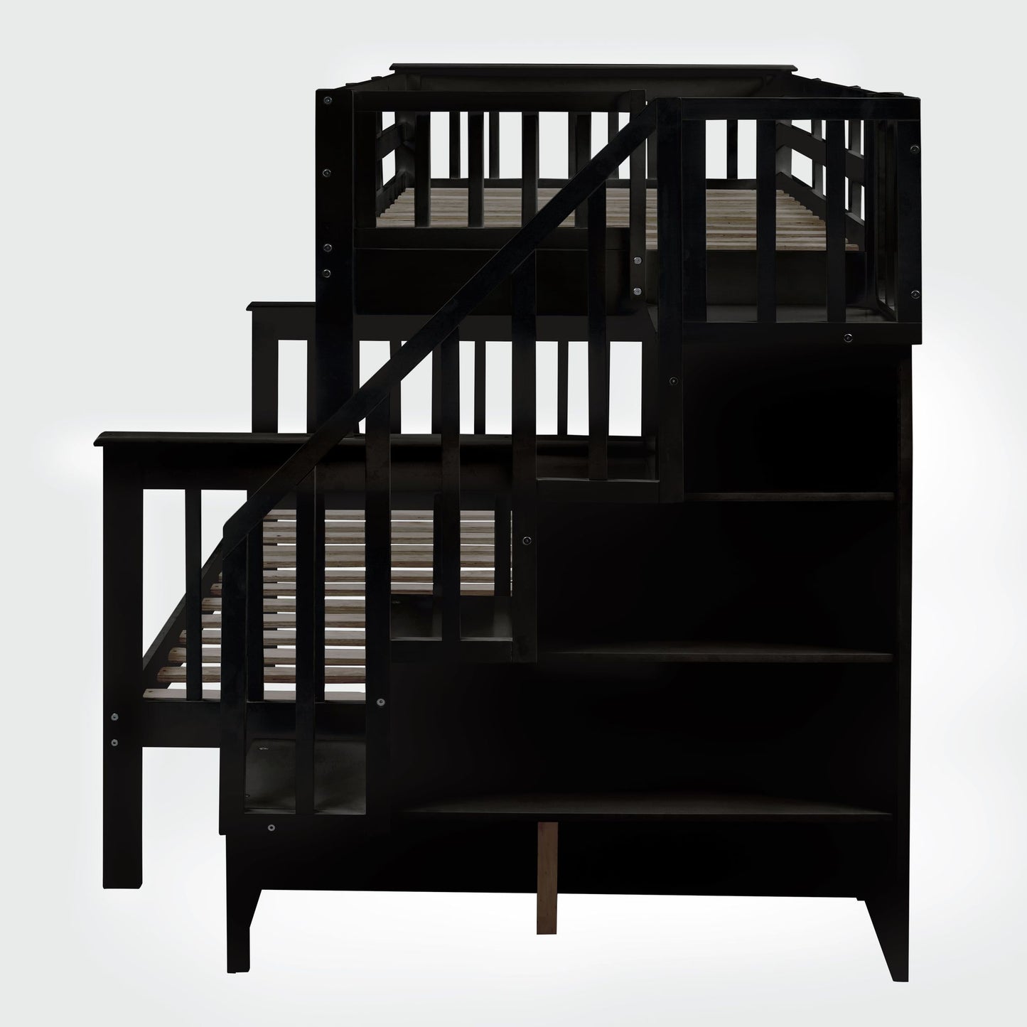 Twin-Over-Full Bunk Bed with Twin size Trundle, Storage and Guard Rail for Bedroom, Dorm, for Adults, Espresso(OLD SKU : image 8