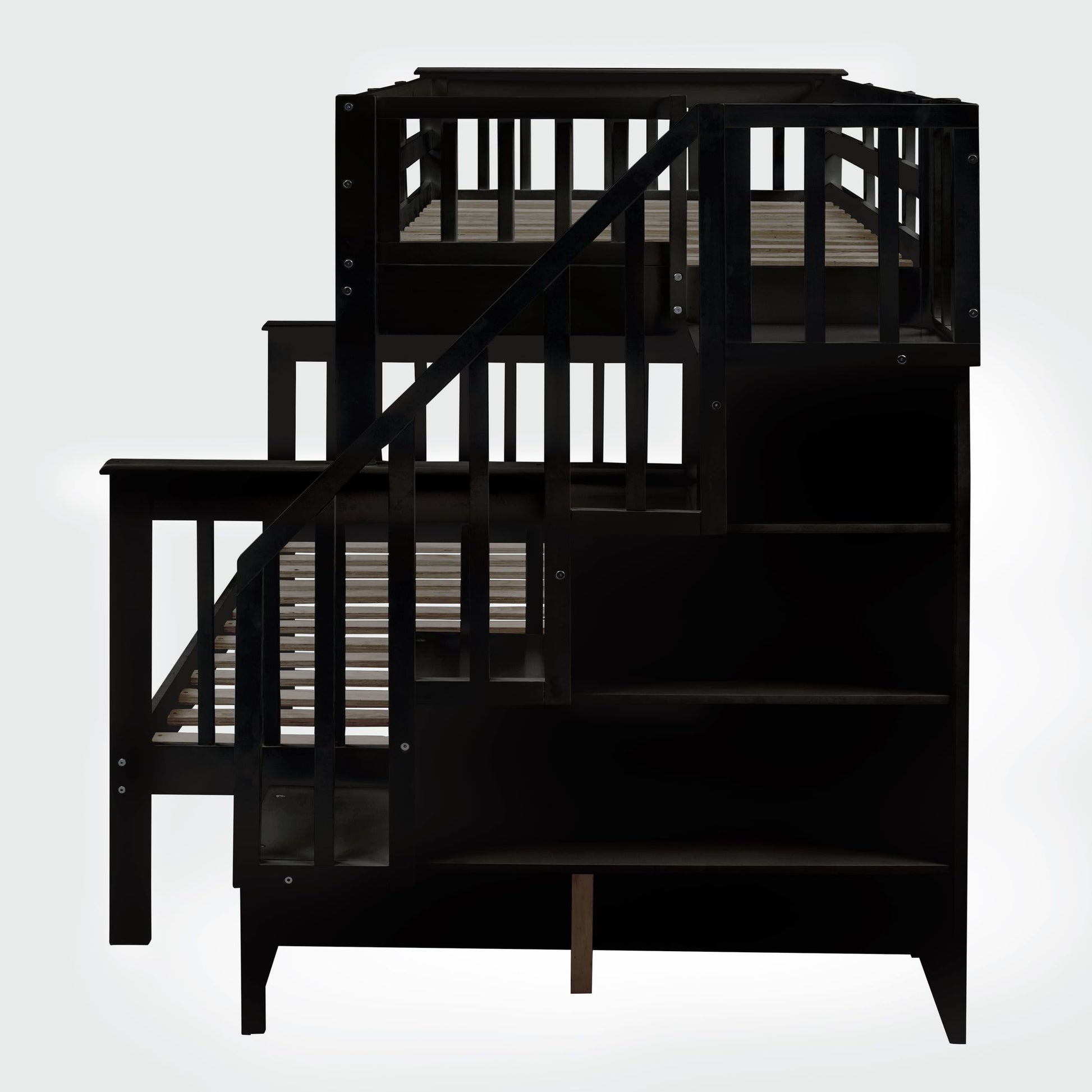 Twin-Over-Full Bunk Bed with Twin size Trundle, Storage and Guard Rail for Bedroom, Dorm, for Adults, Espresso(OLD SKU : image 8