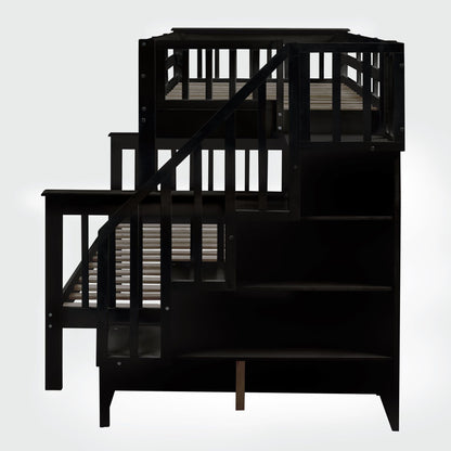 Twin-Over-Full Bunk Bed with Twin size Trundle, Storage and Guard Rail for Bedroom, Dorm, for Adults, Espresso(OLD SKU : image 8