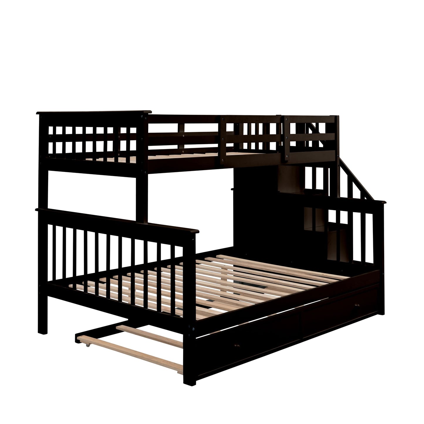 Twin-Over-Full Bunk Bed with Twin size Trundle, Storage and Guard Rail for Bedroom, Dorm, for Adults, Espresso(OLD SKU : image 3
