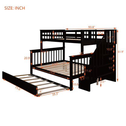 Twin-Over-Full Bunk Bed with Twin size Trundle, Storage and Guard Rail for Bedroom, Dorm, for Adults, Espresso(OLD SKU : image 7