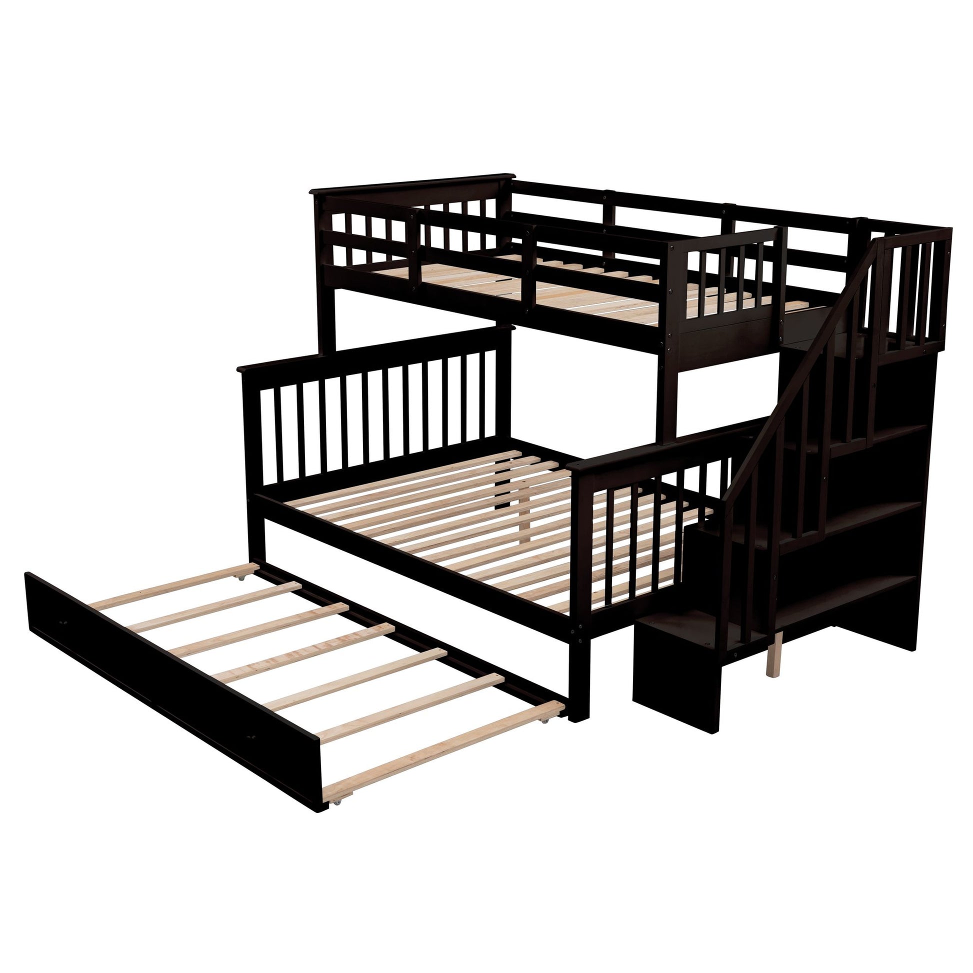 Twin-Over-Full Bunk Bed with Twin size Trundle, Storage and Guard Rail for Bedroom, Dorm, for Adults, Espresso(OLD SKU : image 5