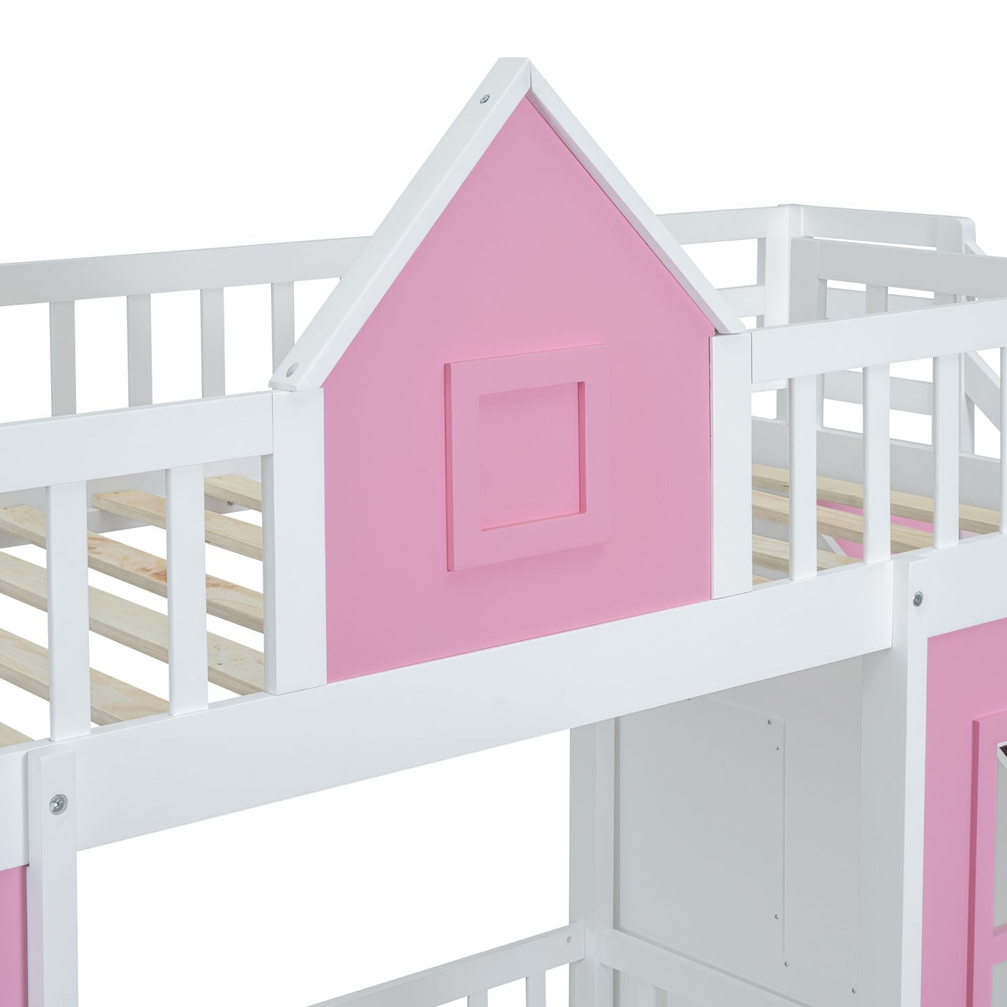 Twin-Over-Twin Bunk Bed with Changeable Table, Bunk Bed Turn into Upper Bed and Down Desk -Pink image 16