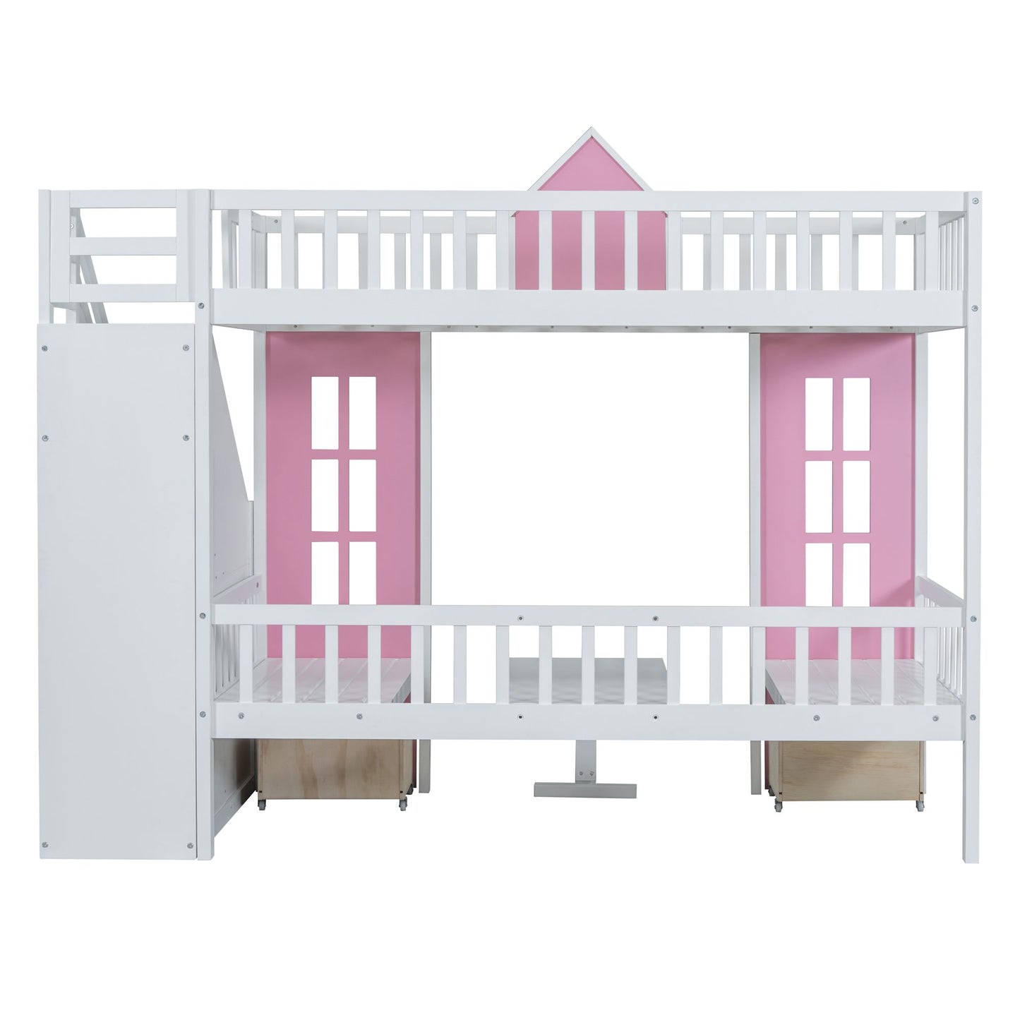 Twin-Over-Twin Bunk Bed with Changeable Table, Bunk Bed Turn into Upper Bed and Down Desk -Pink image 14