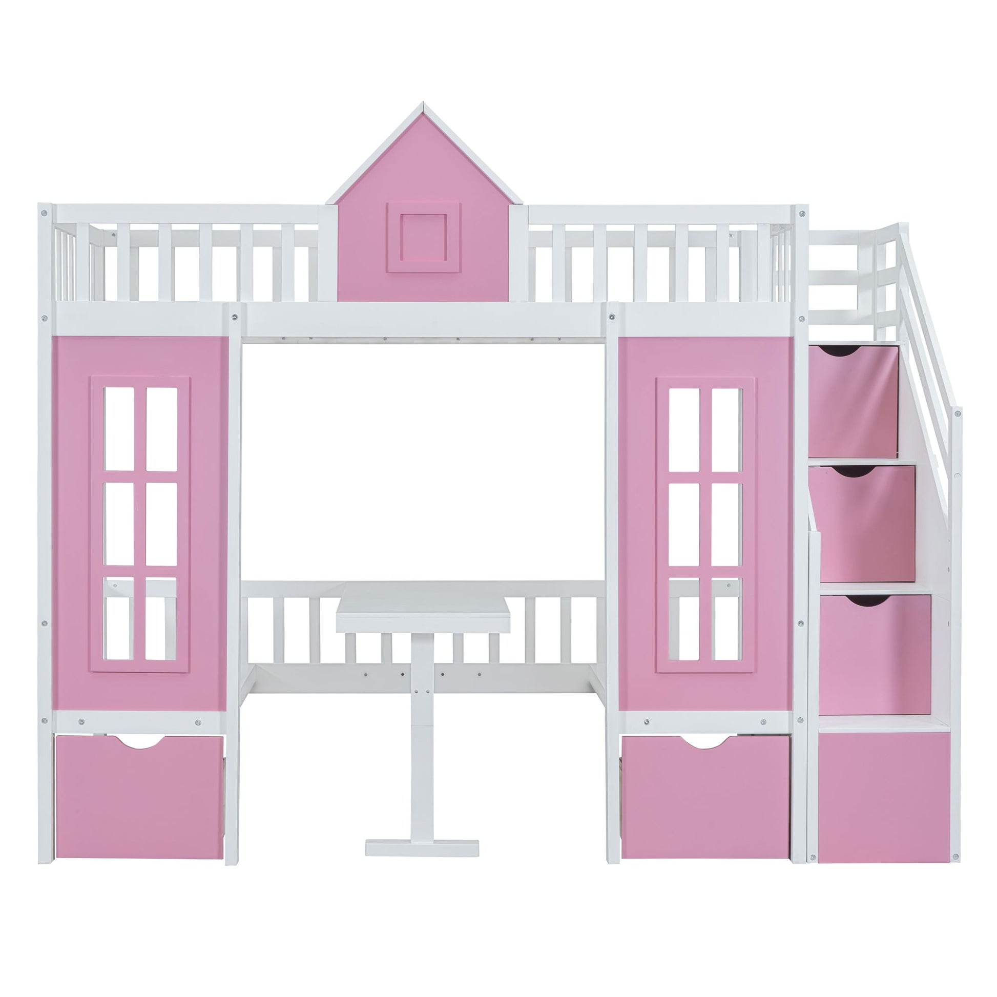Twin-Over-Twin Bunk Bed with Changeable Table, Bunk Bed Turn into Upper Bed and Down Desk -Pink image 12