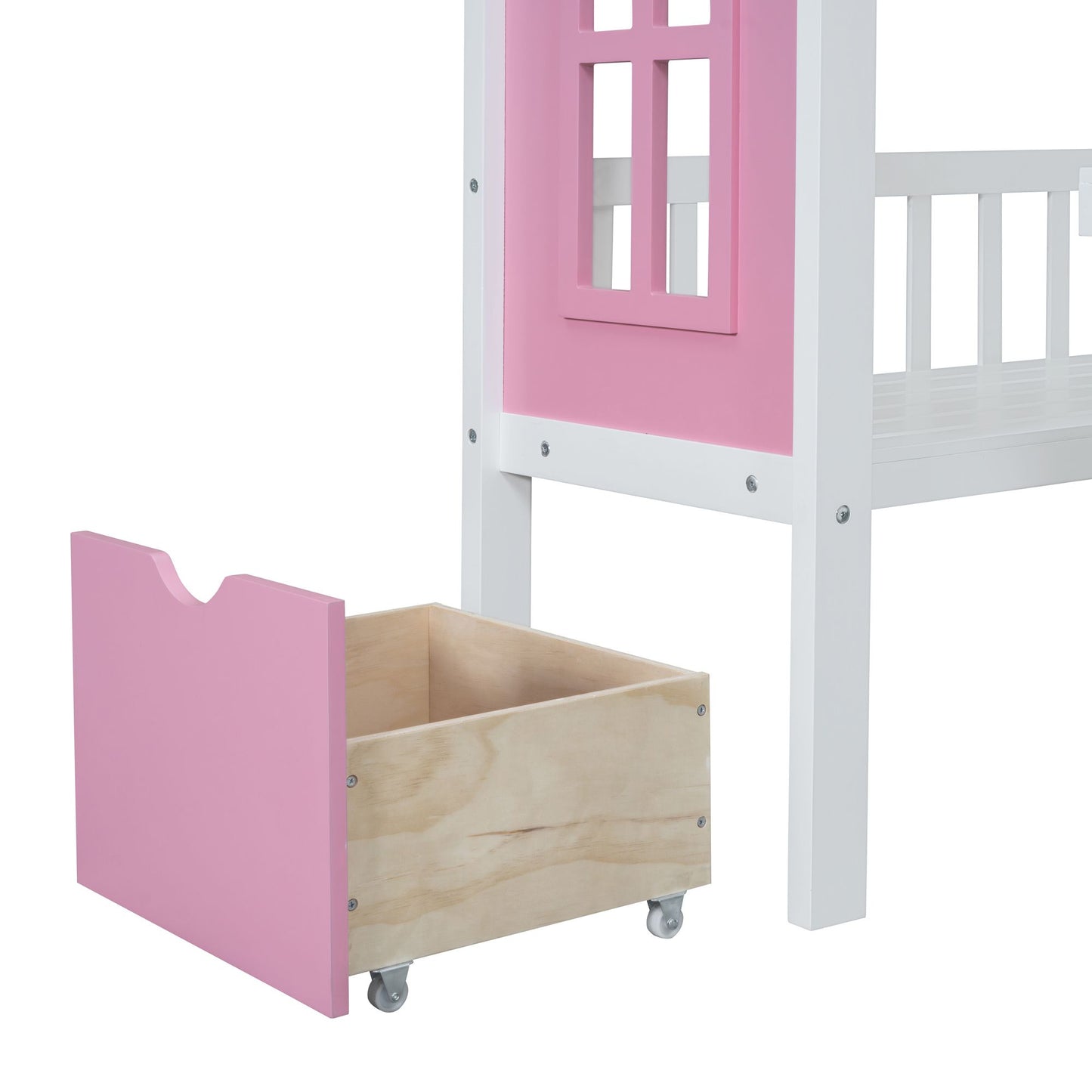 Twin-Over-Twin Bunk Bed with Changeable Table, Bunk Bed Turn into Upper Bed and Down Desk -Pink image 19
