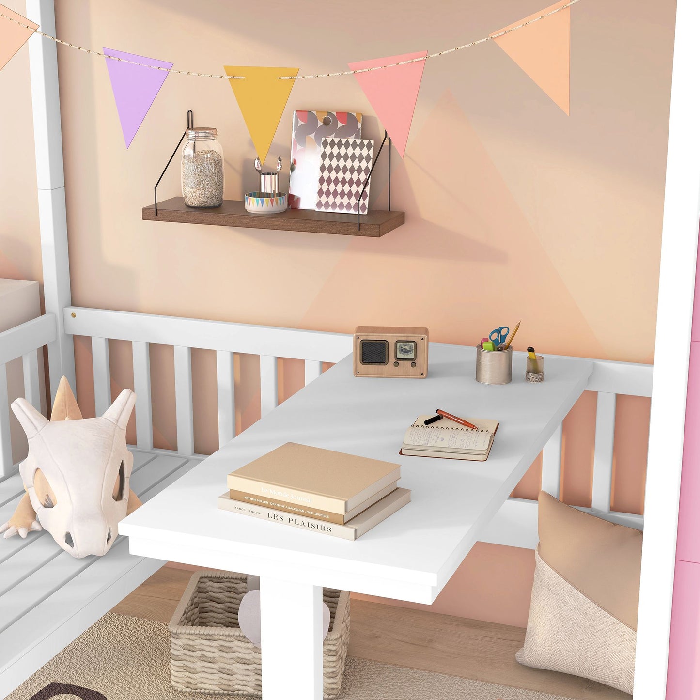 Twin-Over-Twin Bunk Bed with Changeable Table, Bunk Bed Turn into Upper Bed and Down Desk -Pink image 2