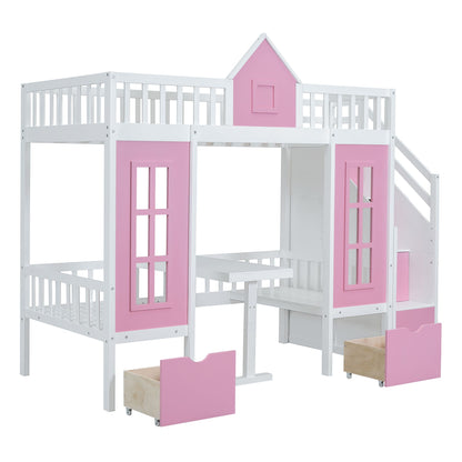 Twin-Over-Twin Bunk Bed with Changeable Table, Bunk Bed Turn into Upper Bed and Down Desk -Pink image 11
