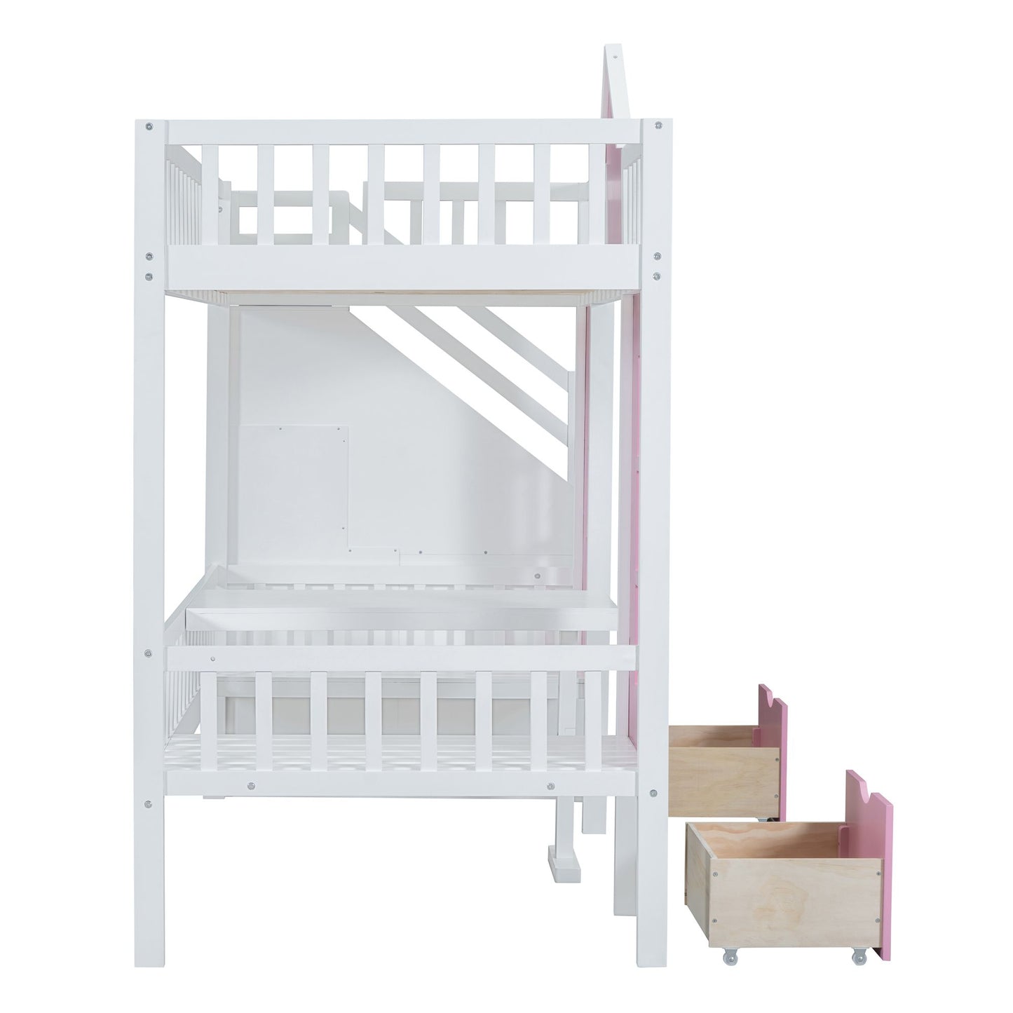 Twin-Over-Twin Bunk Bed with Changeable Table, Bunk Bed Turn into Upper Bed and Down Desk -Pink image 15