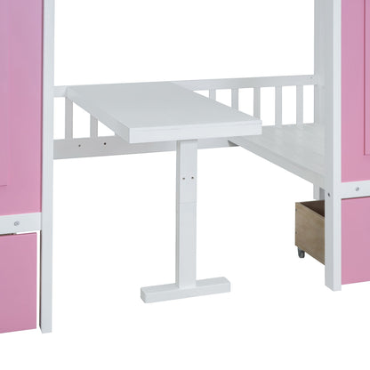 Twin-Over-Twin Bunk Bed with Changeable Table, Bunk Bed Turn into Upper Bed and Down Desk -Pink image 20