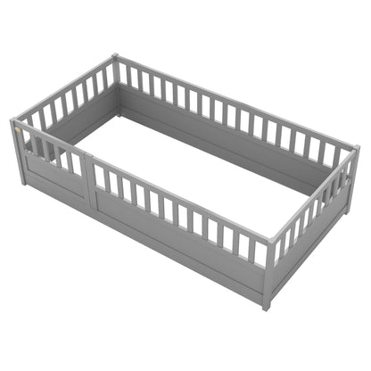 Twin Size Floor bed, integral construction with super high security barrier, door, children's floor bed frame, Montessor image 15