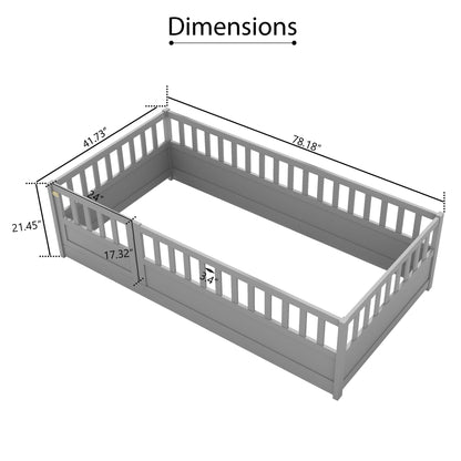 Twin Size Floor bed, integral construction with super high security barrier, door, children's floor bed frame, Montessor image 6