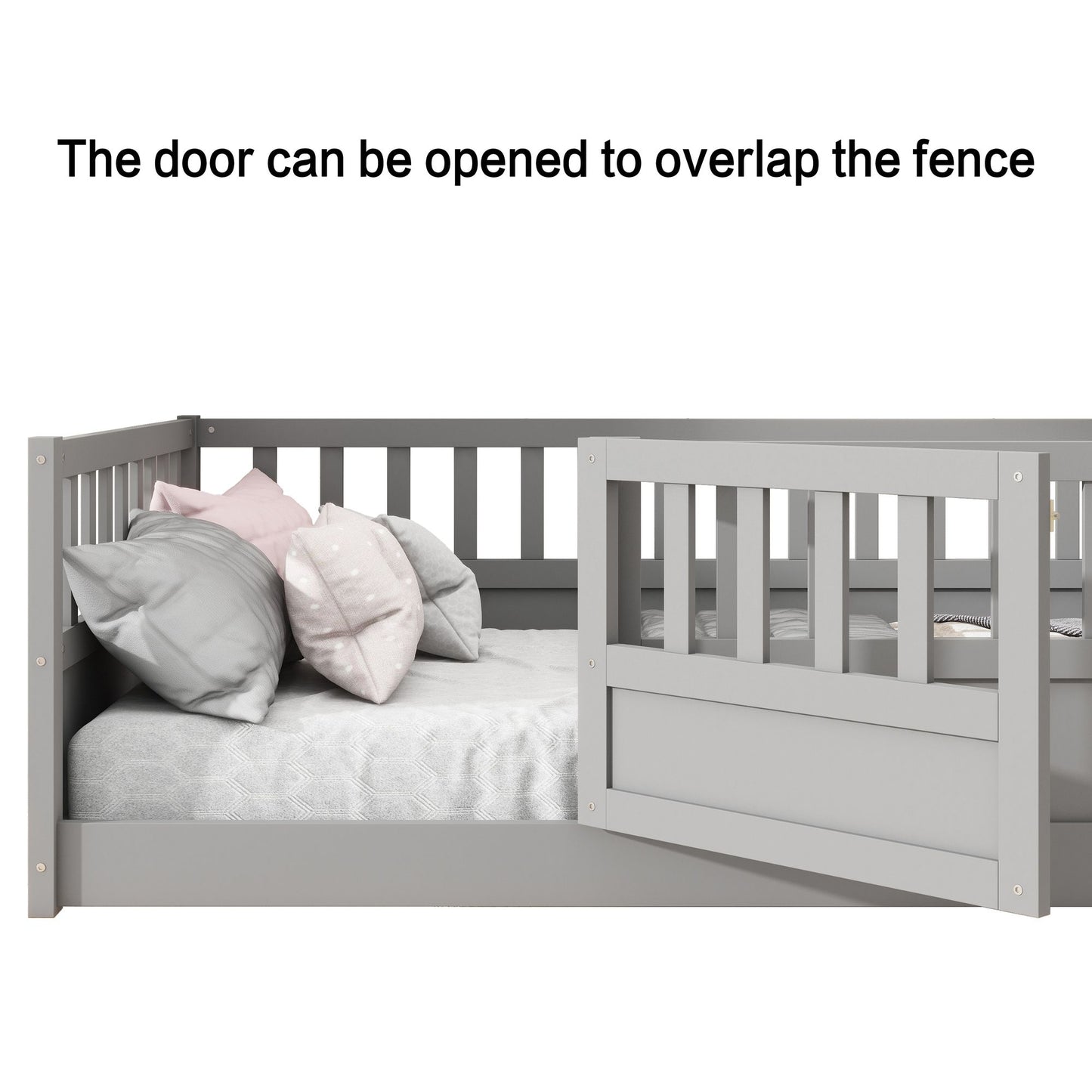 Twin Size Floor bed, integral construction with super high security barrier, door, children's floor bed frame, Montessor image 7