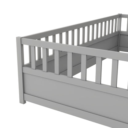 Twin Size Floor bed, integral construction with super high security barrier, door, children's floor bed frame, Montessor image 11