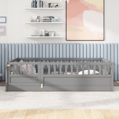 Twin Size Floor bed, integral construction with super high security barrier, door, children's floor bed frame, Montessor image 1