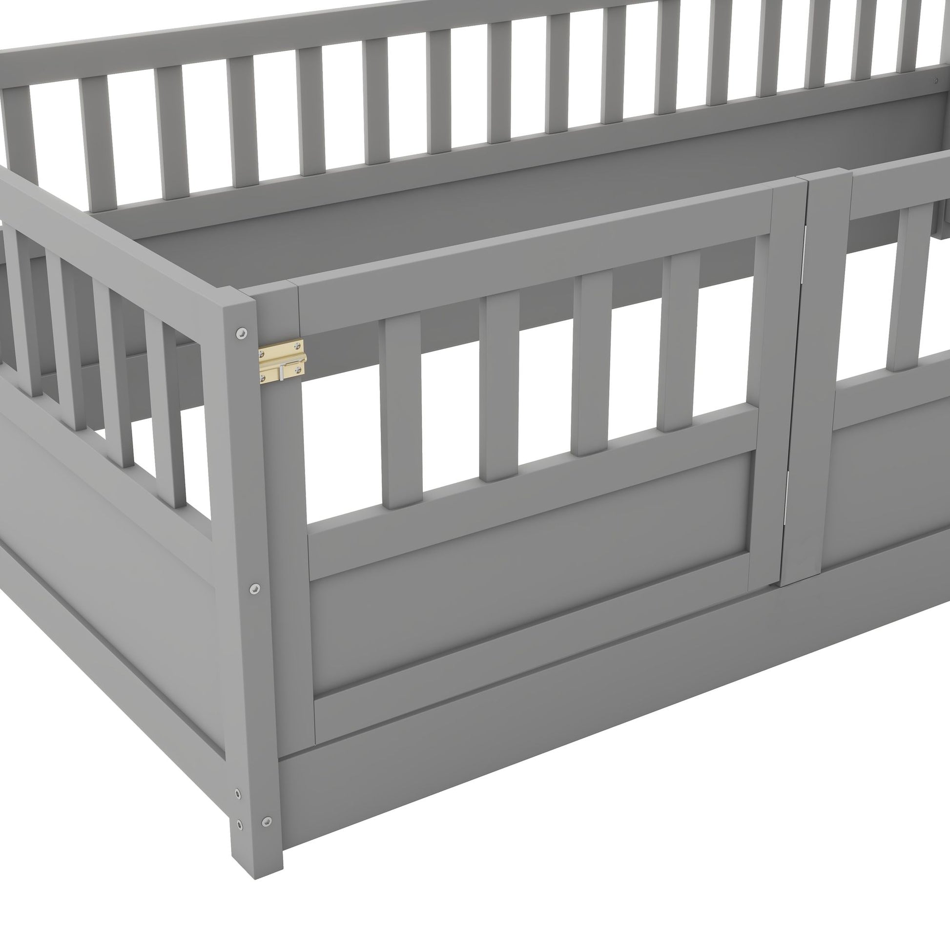 Twin Size Floor bed, integral construction with super high security barrier, door, children's floor bed frame, Montessor image 14