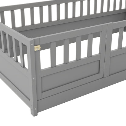 Twin Size Floor bed, integral construction with super high security barrier, door, children's floor bed frame, Montessor image 14