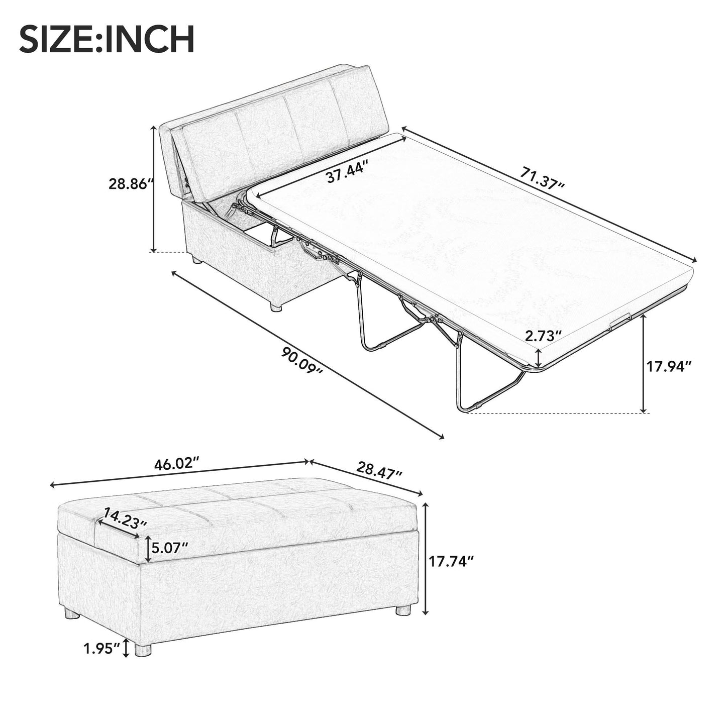 Twin Size Folding Ottoman Sleeper Bed with Mattress Convertible Guest Bed Black image 2
