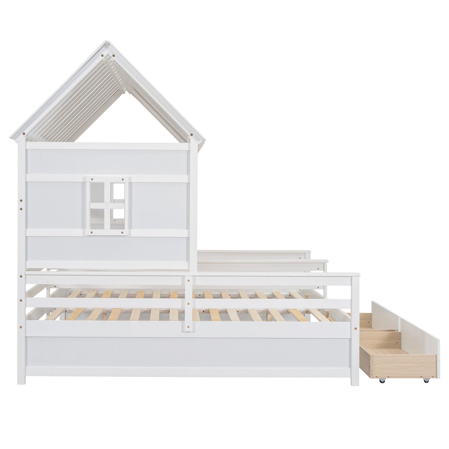 Twin Size House Platform Beds with Two Drawers for Boy and Girl Shared Beds, Combination of 2 Side by Side Twin Size Bed image 14