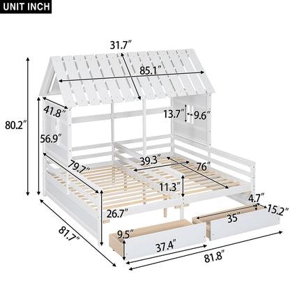 Twin Size House Platform Beds with Two Drawers for Boy and Girl Shared Beds, Combination of 2 Side by Side Twin Size Bed image 9