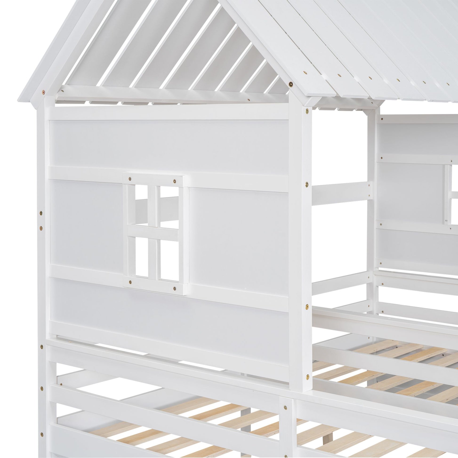 Twin Size House Platform Beds with Two Drawers for Boy and Girl Shared Beds, Combination of 2 Side by Side Twin Size Bed image 15