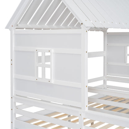 Twin Size House Platform Beds with Two Drawers for Boy and Girl Shared Beds, Combination of 2 Side by Side Twin Size Bed image 15
