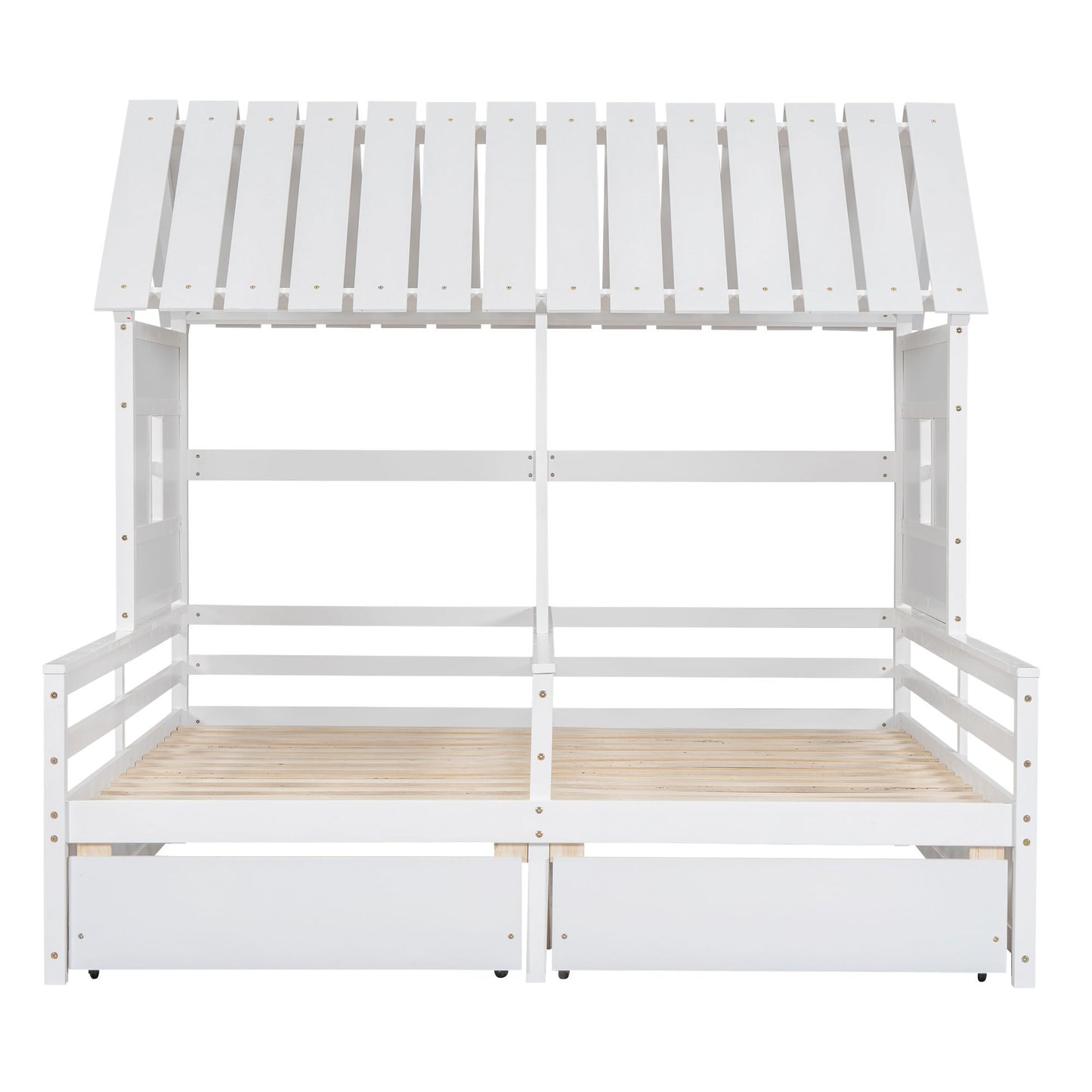 Twin Size House Platform Beds with Two Drawers for Boy and Girl Shared Beds, Combination of 2 Side by Side Twin Size Bed image 10