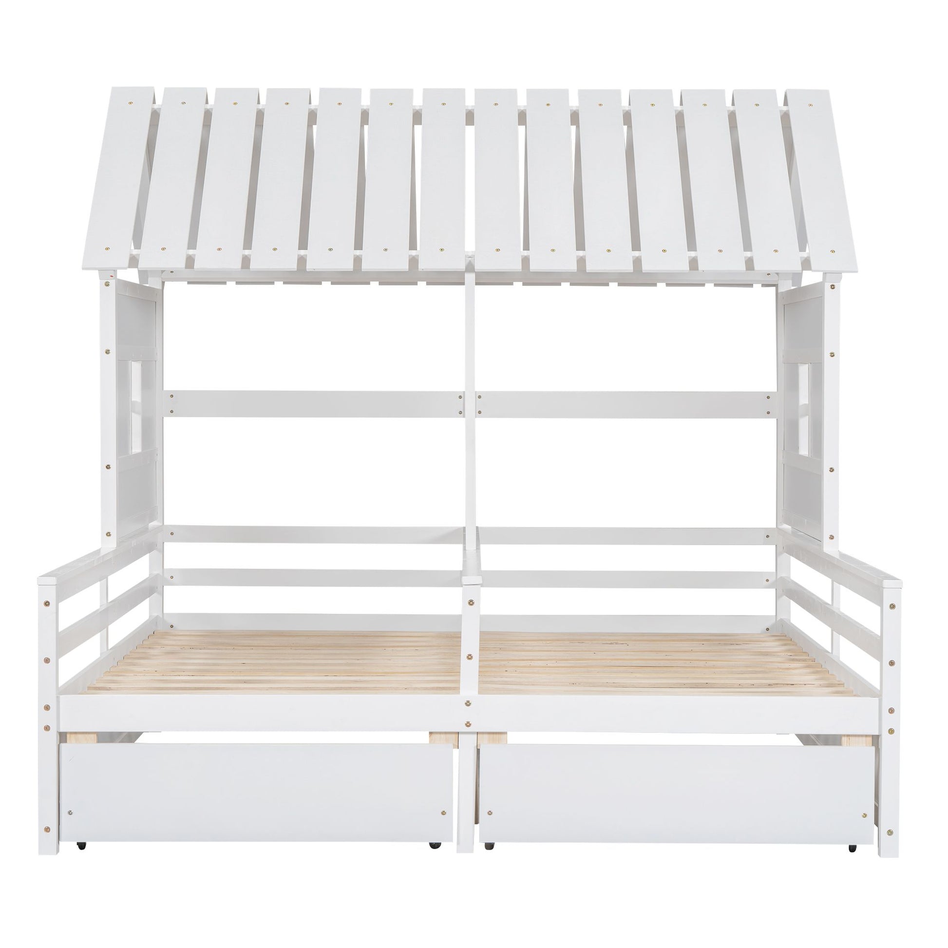 Twin Size House Platform Beds with Two Drawers for Boy and Girl Shared Beds, Combination of 2 Side by Side Twin Size Bed image 10