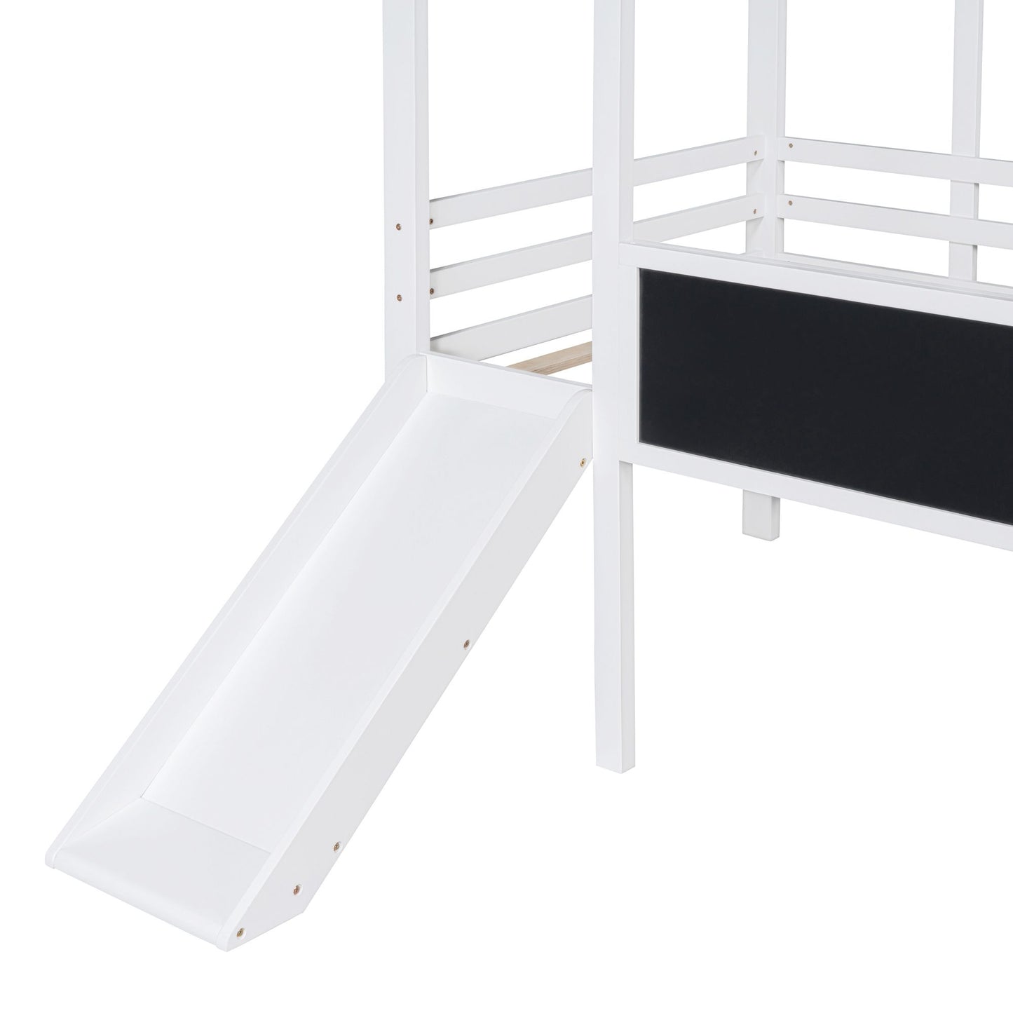 Twin Size Loft Bed with Ladder and Slide, House Bed with Blackboard and Light Strip on the Roof, White image 15
