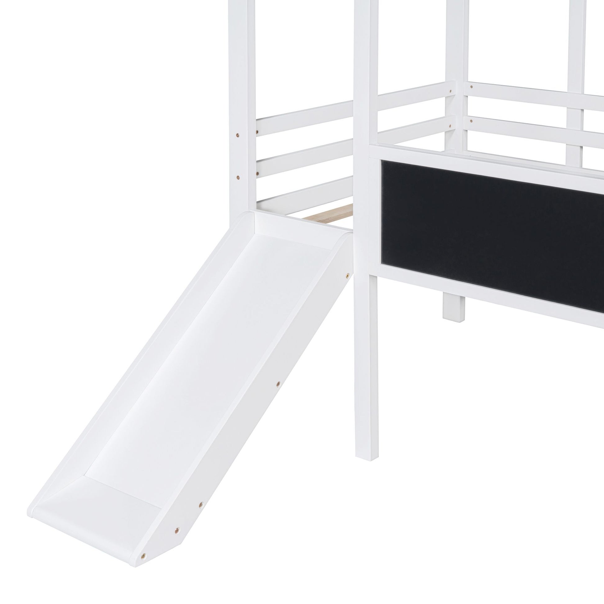 Twin Size Loft Bed with Ladder and Slide, House Bed with Blackboard and Light Strip on the Roof, White image 15