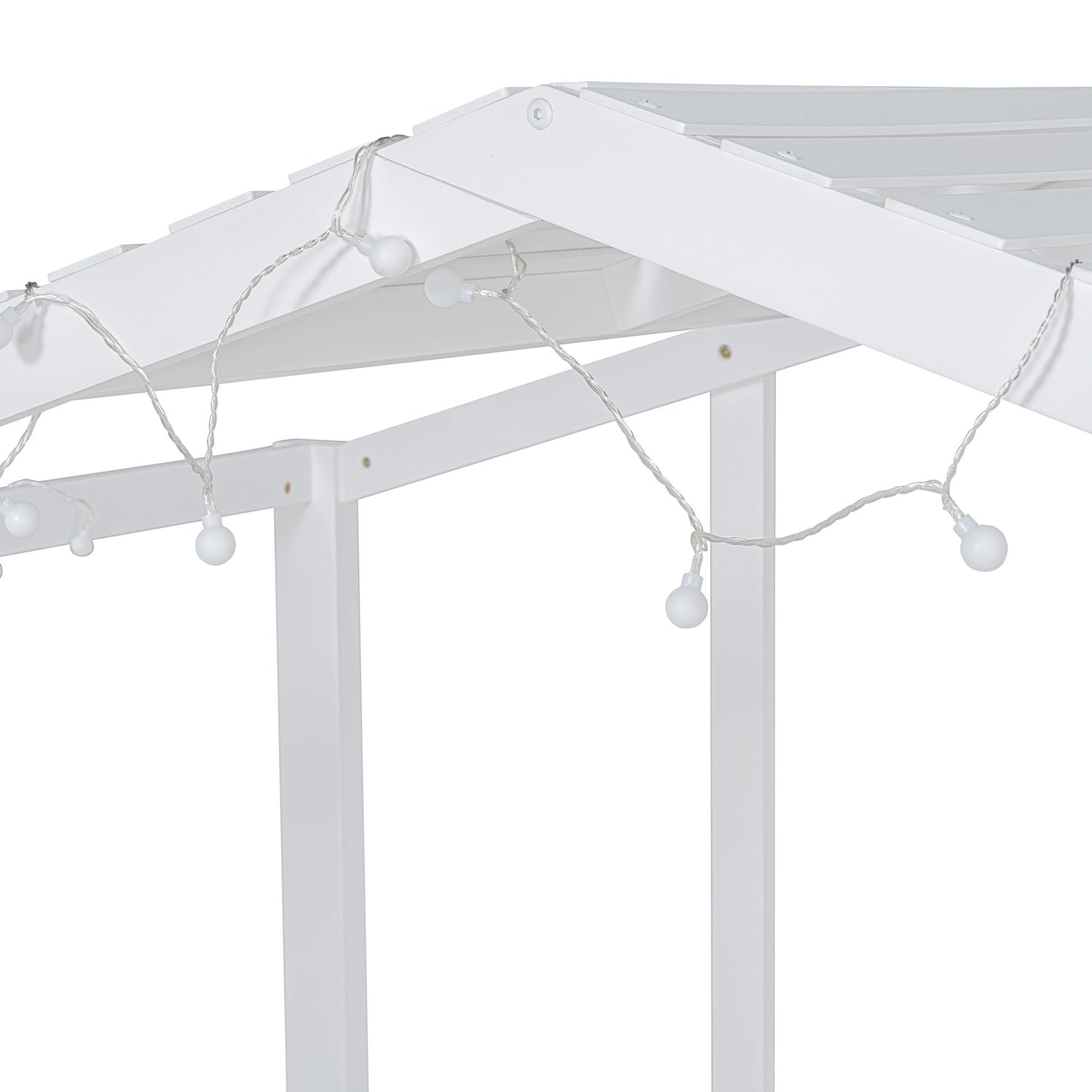Twin Size Loft Bed with Ladder and Slide, House Bed with Blackboard and Light Strip on the Roof, White image 13