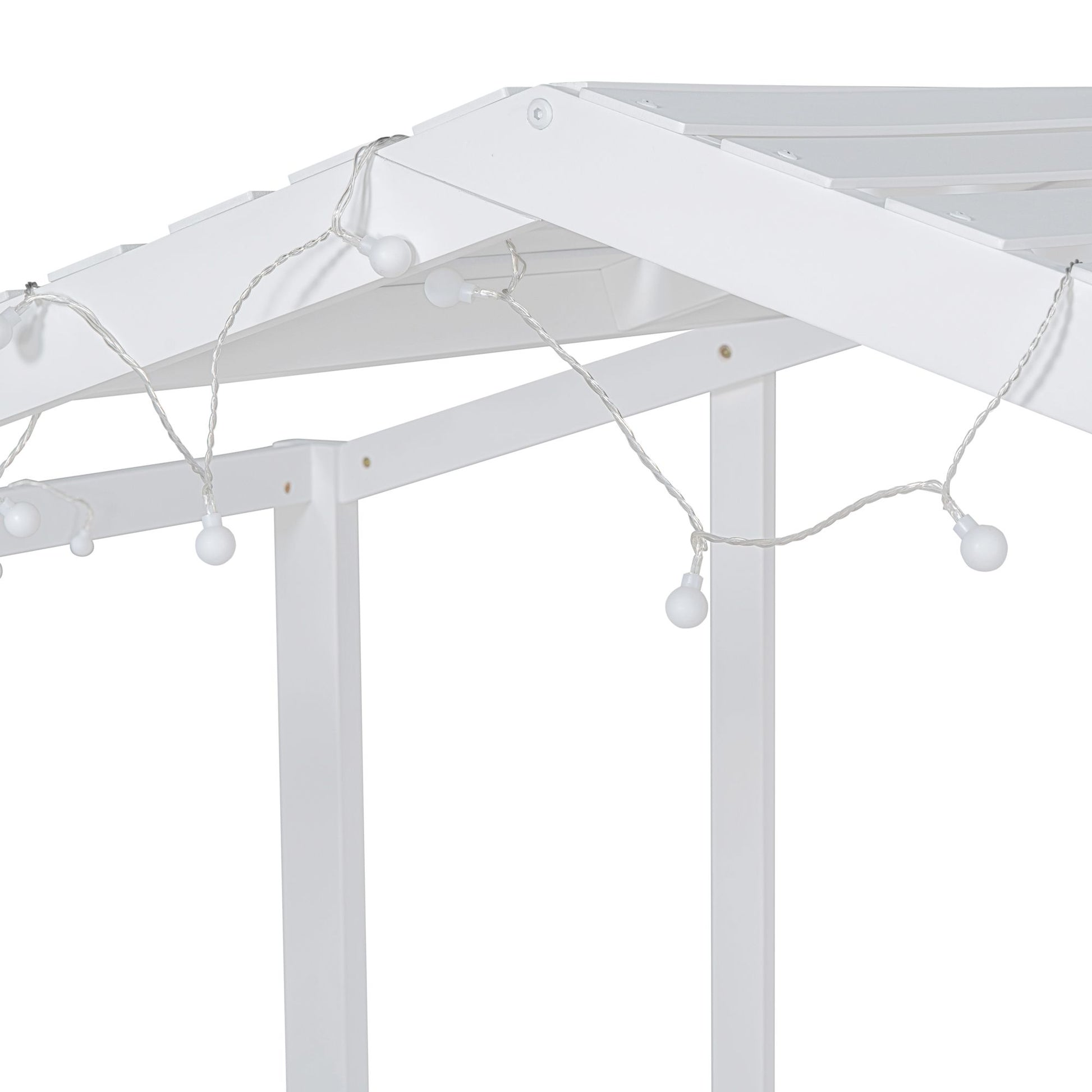 Twin Size Loft Bed with Ladder and Slide, House Bed with Blackboard and Light Strip on the Roof, White image 13