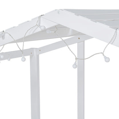 Twin Size Loft Bed with Ladder and Slide, House Bed with Blackboard and Light Strip on the Roof, White image 13