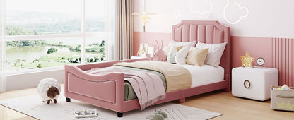 Twin Size Upholstered Daybed with Classic Stripe Shaped Headboard, Pink image 13