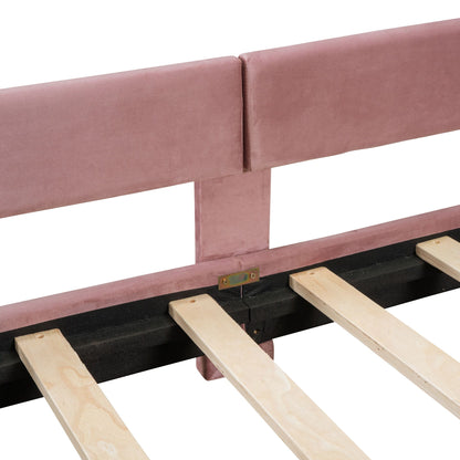 Twin Size Upholstered Daybed with Classic Stripe Shaped Headboard, Pink image 11