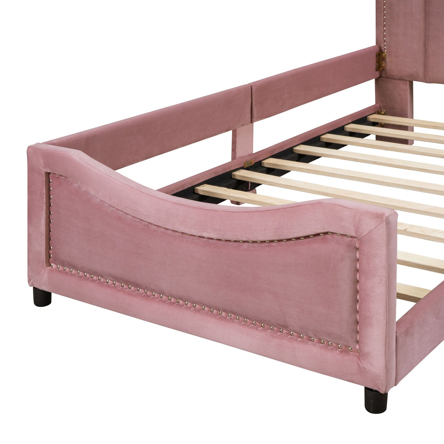 Twin Size Upholstered Daybed with Classic Stripe Shaped Headboard, Pink image 10