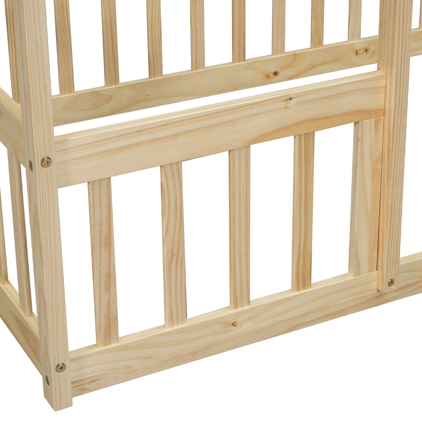 Twin Wood House-Shaped Floor Bed with Fence, Guardrails ,Natural image 2