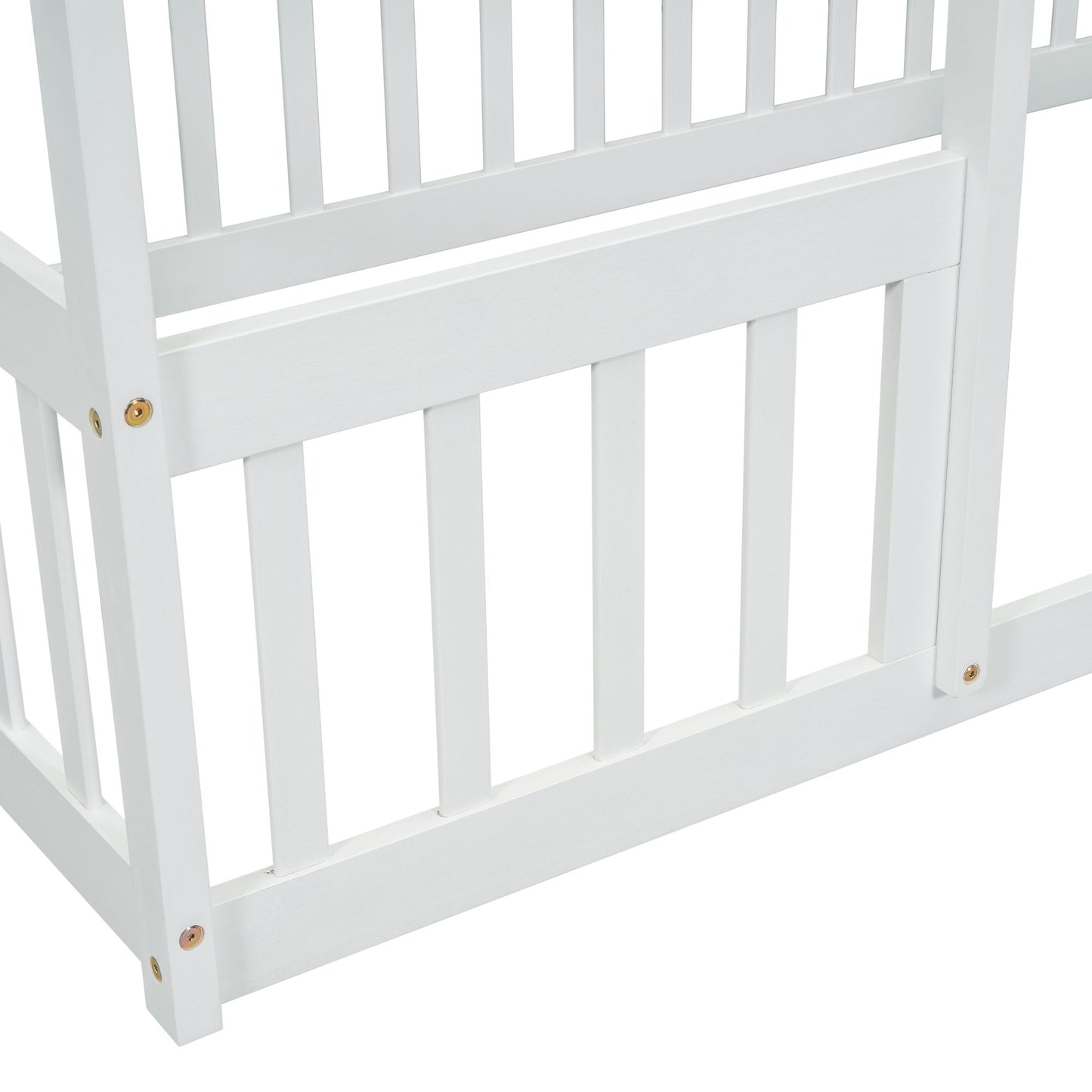 Twin Wood House-Shaped Floor Bed with Fence, Guardrails ,White image 4