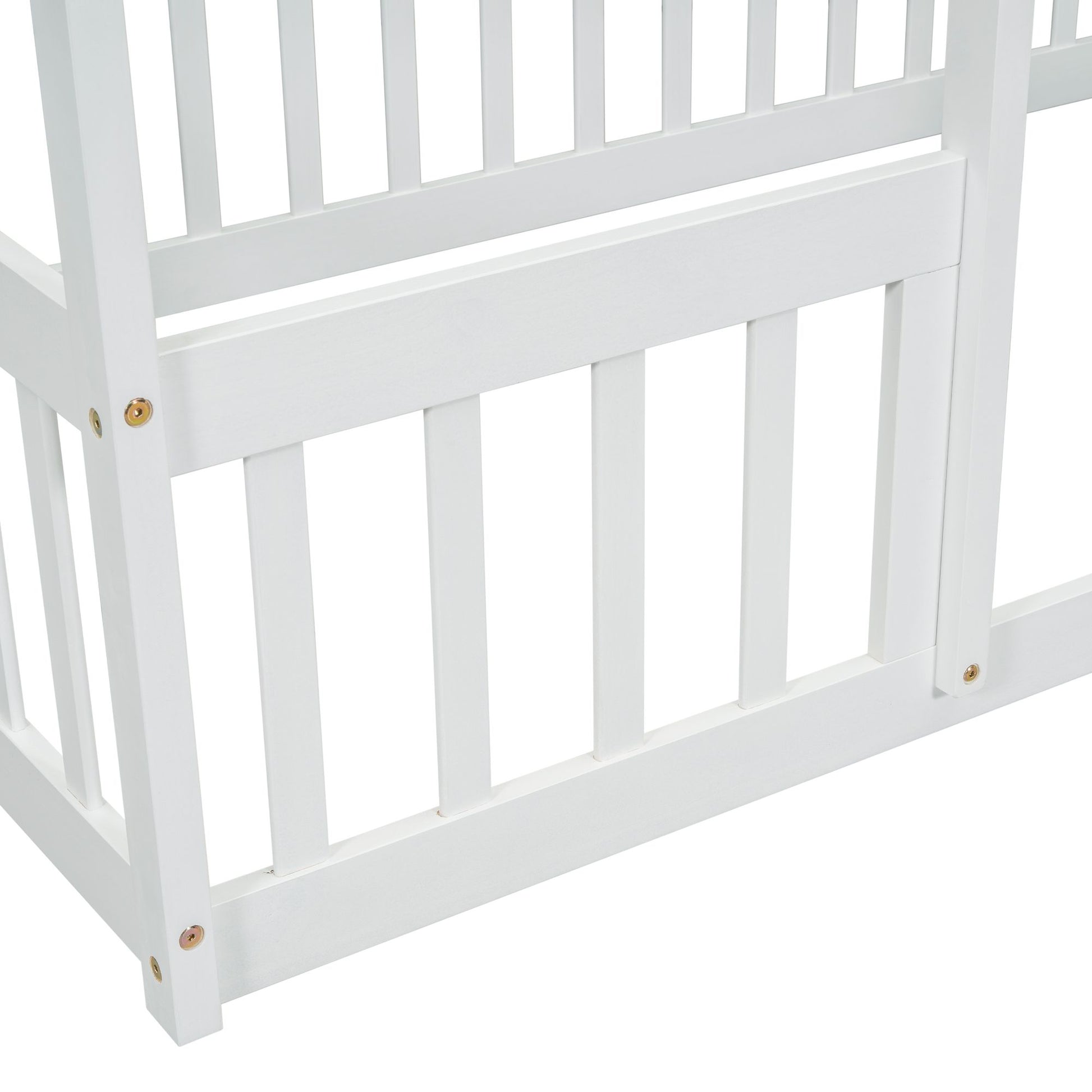 Twin Wood House-Shaped Floor Bed with Fence, Guardrails ,White image 4