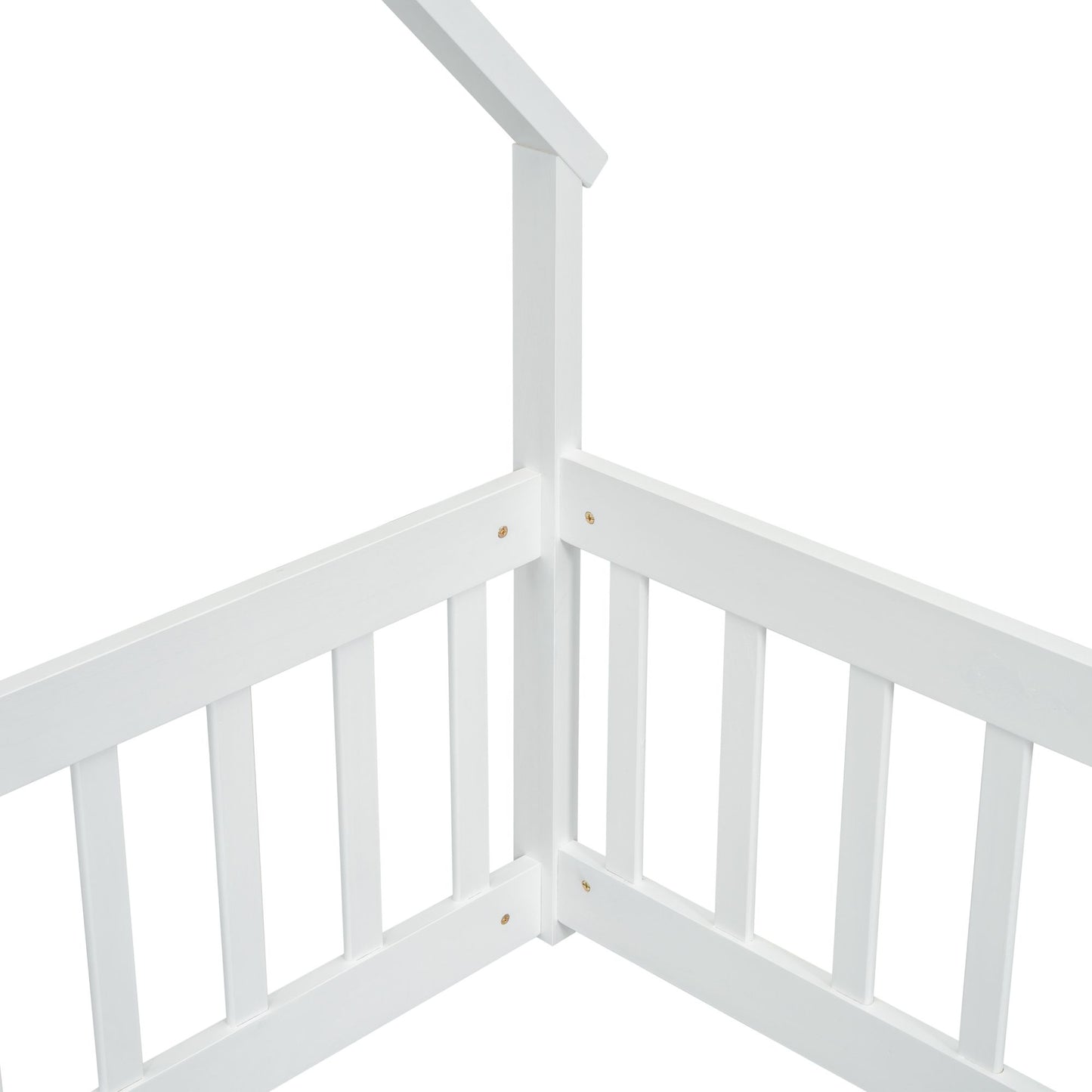 Twin Wood House-Shaped Floor Bed with Fence, Guardrails ,White image 3