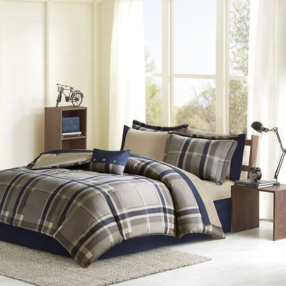 Twin XL Plaid Comforter Set with Bed Sheets image 1