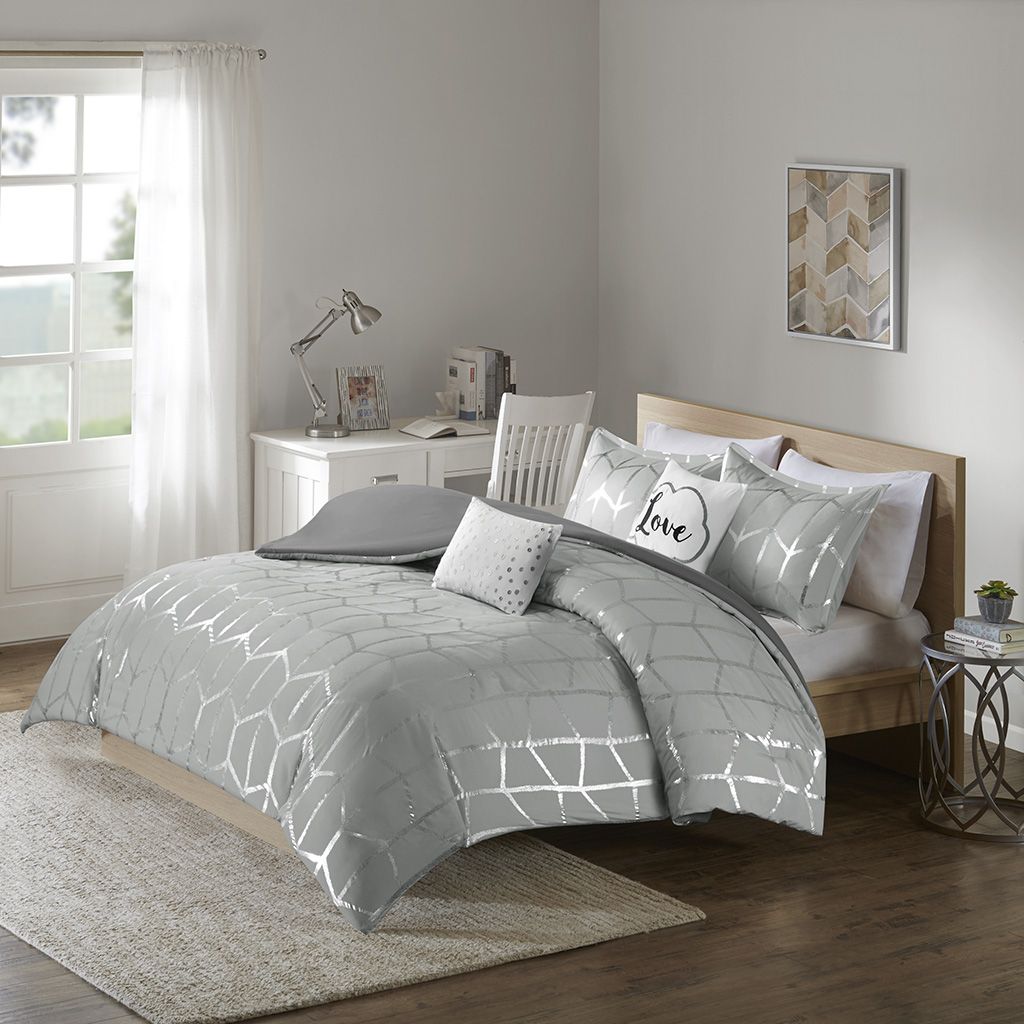 Twin/Twin XL Metallic Printed Duvet Cover Set image 1
