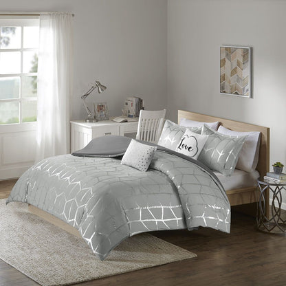 Twin/Twin XL Metallic Printed Duvet Cover Set image 1