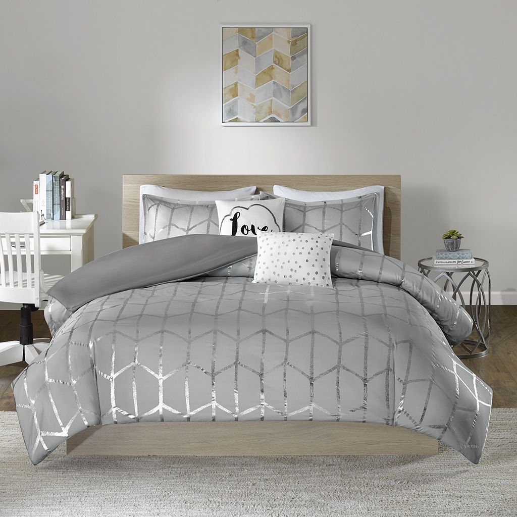 Twin/Twin XL Metallic Printed Duvet Cover Set image 15