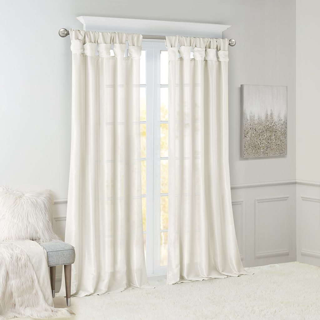 Twist Tab Lined Window Curtain Panel White 50x84" image 5