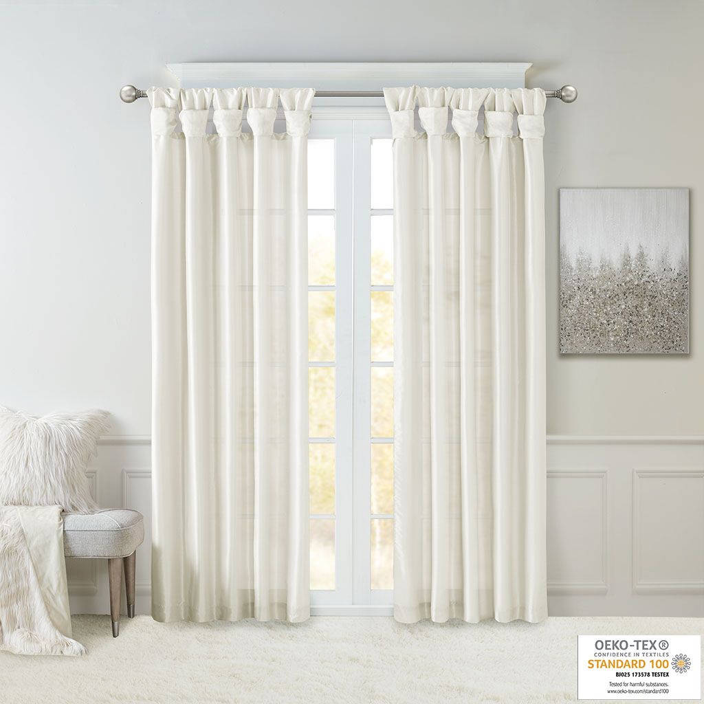 Twist Tab Lined Window Curtain Panel White 50x84" image 9