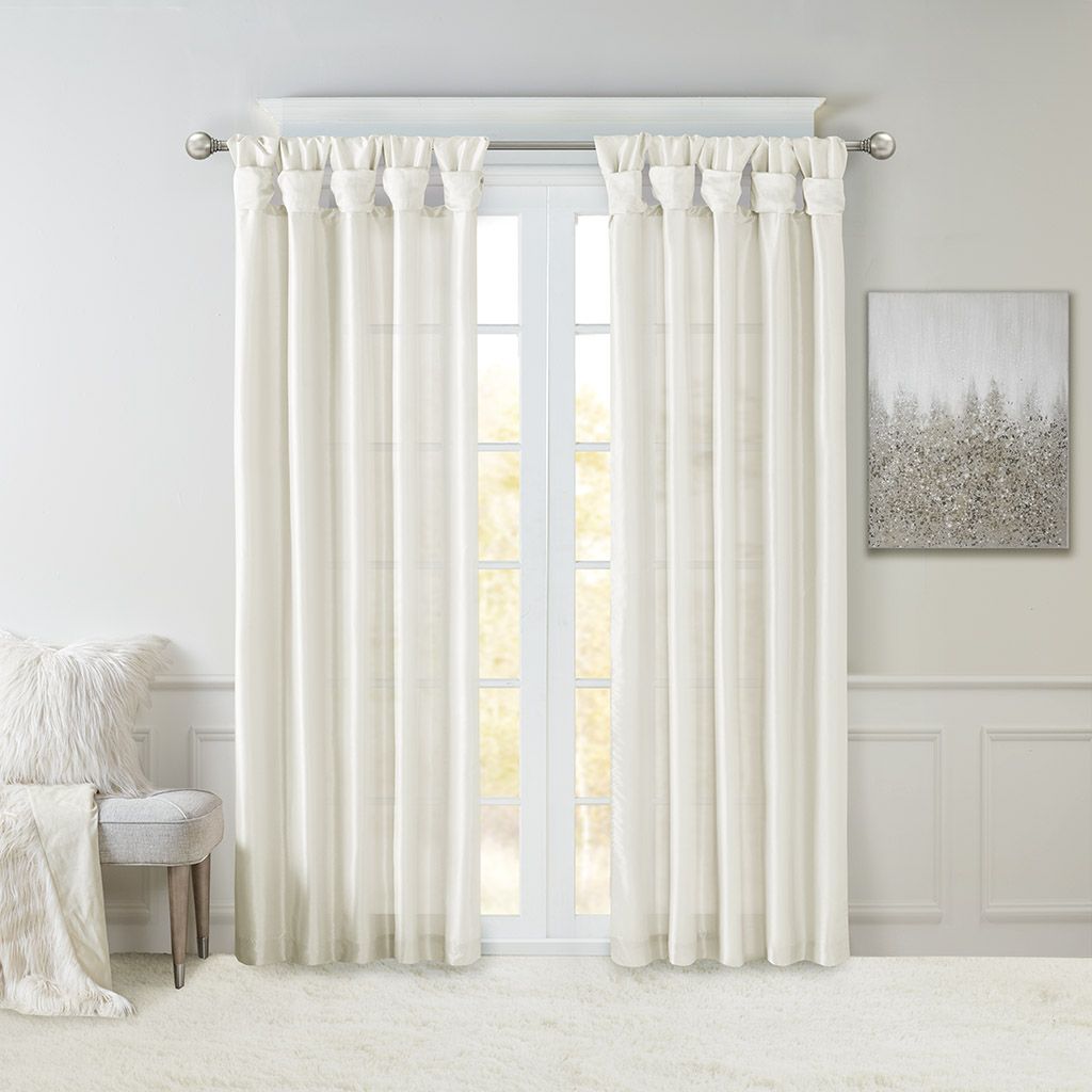 Twist Tab Lined Window Curtain Panel White 50x84" image 1