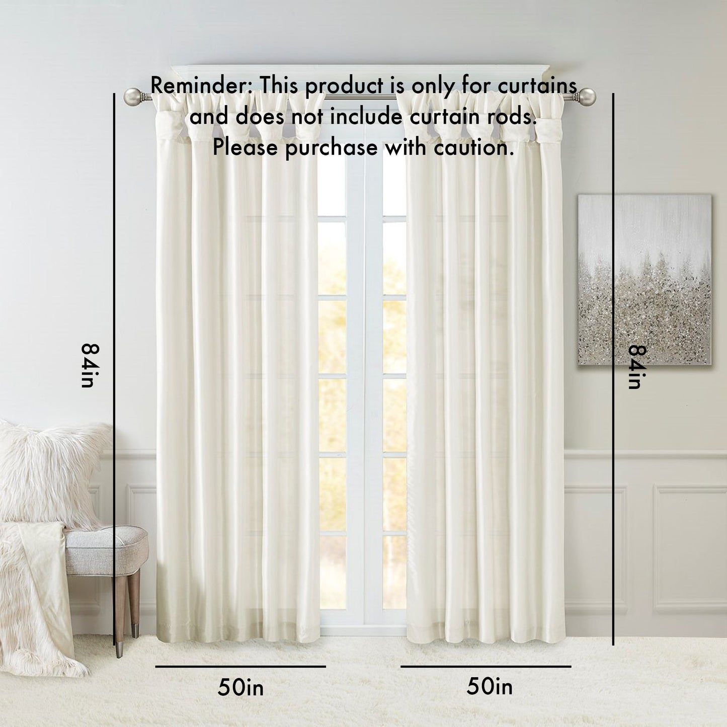 Twist Tab Lined Window Curtain Panel White 50x84" image 4